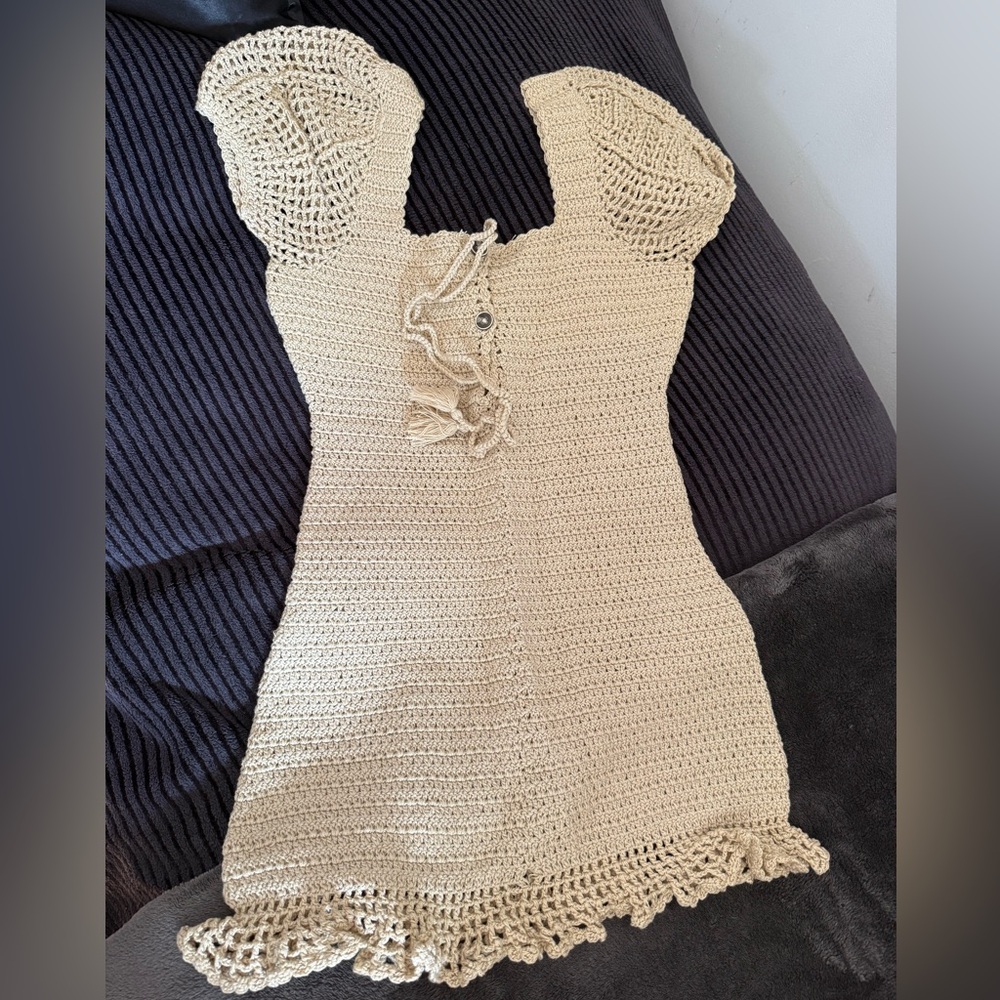 Chic Crochet Tan Midi Dress